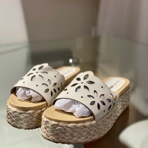 Women's Cream Wedge Sandals- Never Worn